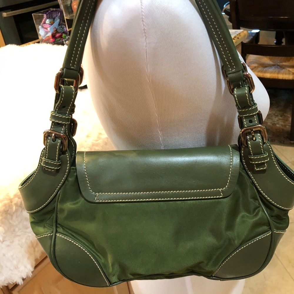 Prada Green Leather and Canvas Hobo with Gold Hardware - Picture 2 of 14